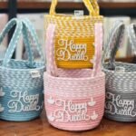 Happy Diwali Bag with Handles Eco Friendly Handmade Cotton Rope Collection 11x8 inch (Model No. 10, Assorted color)