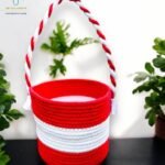 Red White Cotton Hamper Basket Handmade 11x7 inch (Model No. 29, Assorted Color)