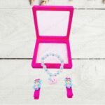 Cute Girls White Blue Bead Bracelet with Clips (No. HA-153, 1 Box | 12 Bracelets)