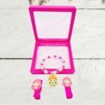 Girls White Pink Bead Bracelet with Clips (No. HA-152, 1 Box | 12 Bracelets)