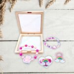 Rainbow Pink White Bead Bracelet For Girls (No. HA-169, 1 Box | 12 Bracelets)