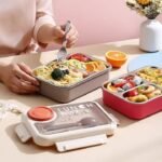 Stainless Steel Insulated Bento Lunch Box with Spoon & Fork, 3 Compartment with 1 Small Box, 750ML (No. 2555, MOQ 3) - Image 4
