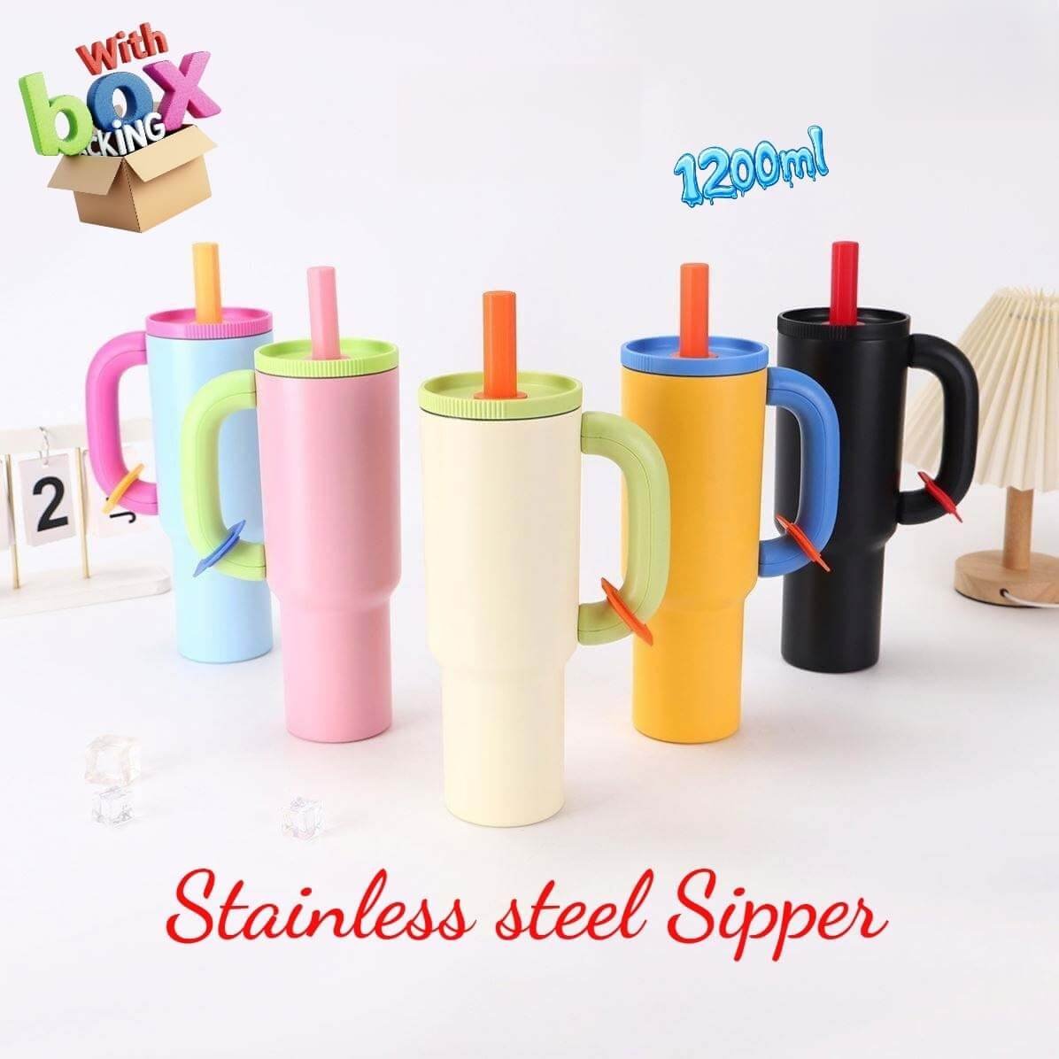 steel-sipper-luxury.jpg Luxury Vacuum Insulated Sipper with Straw 1200ml (No. 8158, Assorted Colors) - Image 1