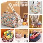 Foldable Reusable Grocery Strip Bags, Portable Large Capacity Shopping/Picnic Bag (No. HH-03, Assorted Prints/Colors, MOQ 4)