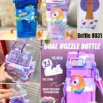 Unicorn Dino Dual Nozzle Plastic Water Bottle (No. 8031)