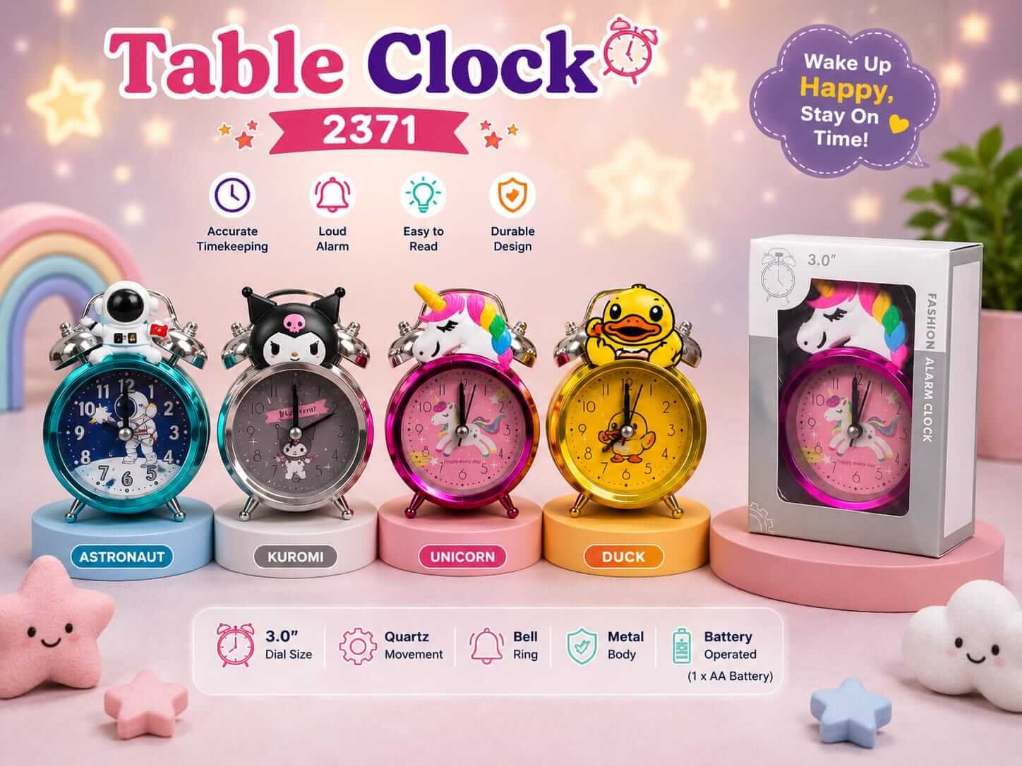 alarm-clock-duck Cartoon Themed Twin Bell Fashion Alarm Clocks (No. 2371, MOQ 3) - Image 1